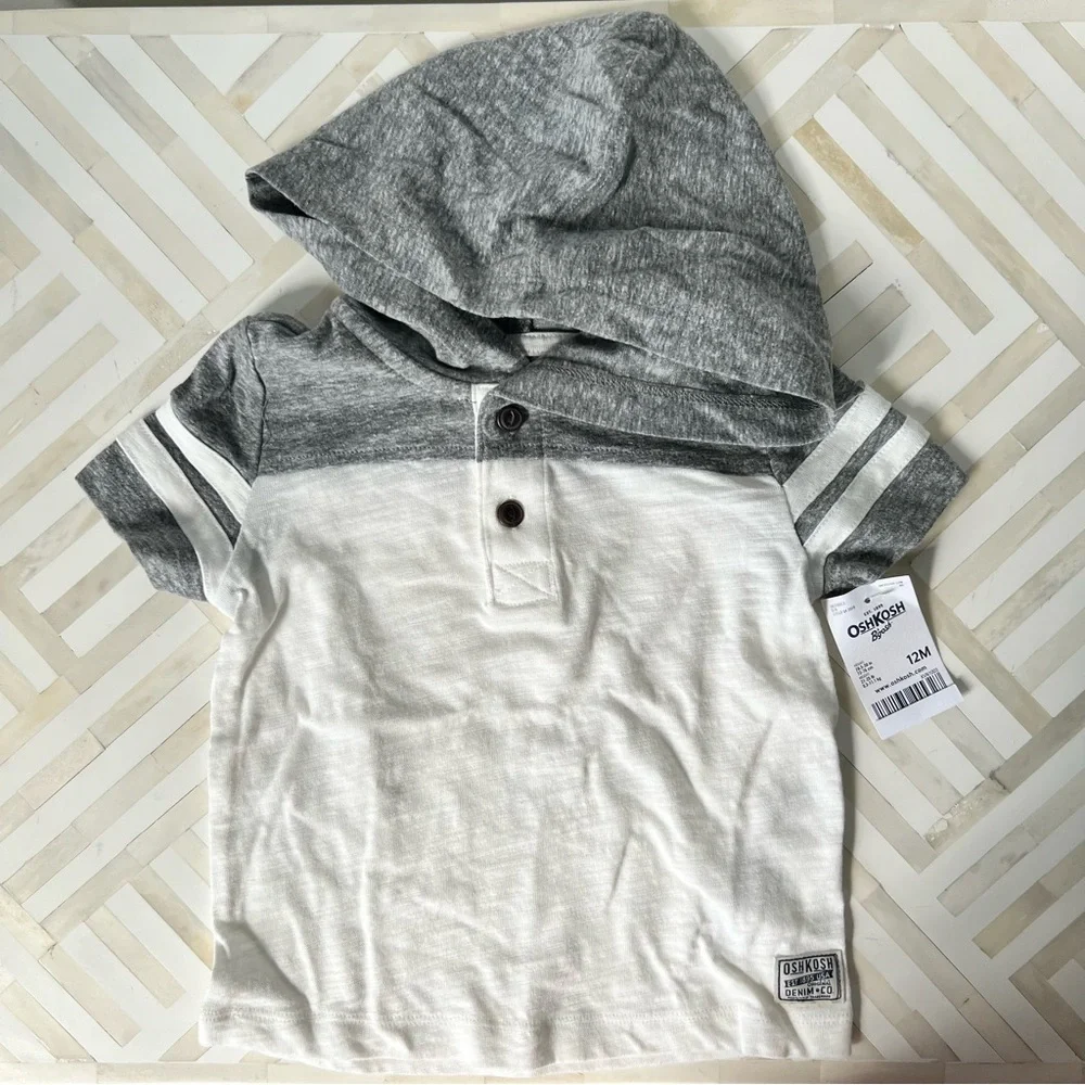 OSHKOSH Colorblock Hooded Tee, 12mo - NEW